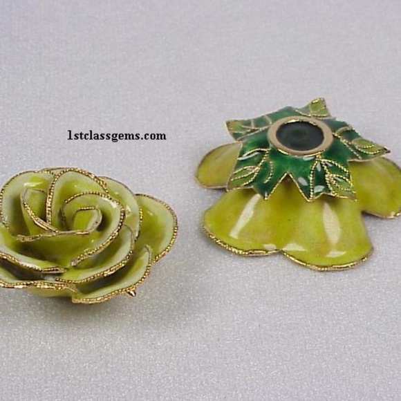 FINAL SALE PRICE NYCO International Cloisonne Rose Shaped Box in Yellow - Picture 3 of 3